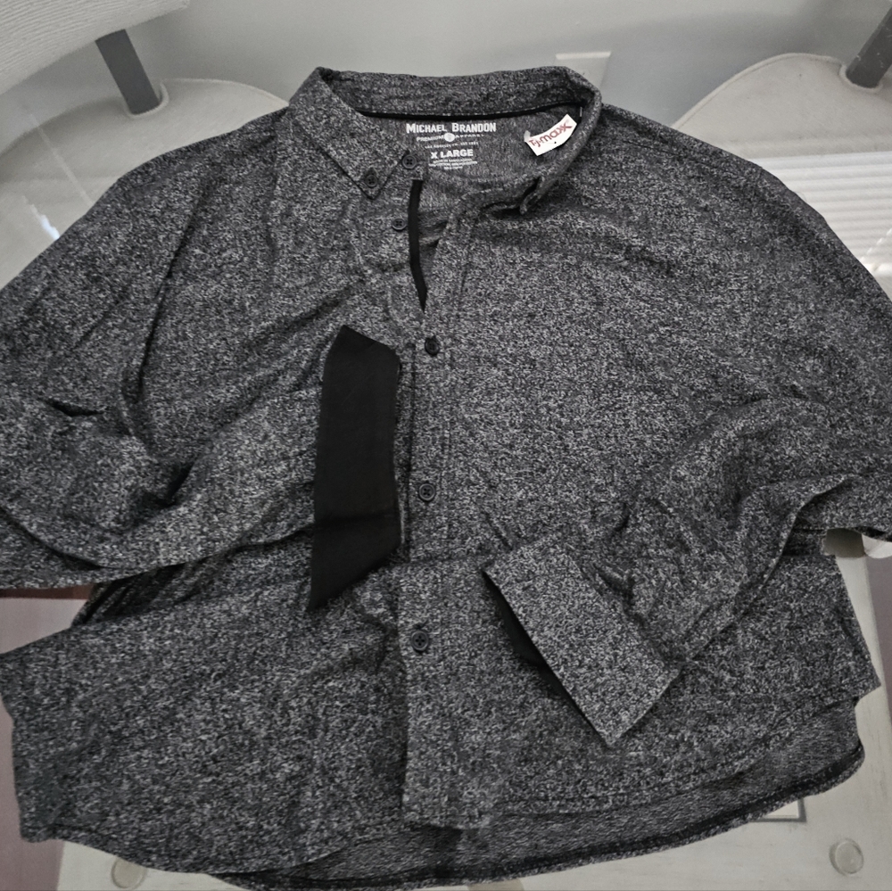 Michael Brandon Black Gray Button-Up Shirt Soft Flannel Material Long Sleeve XL